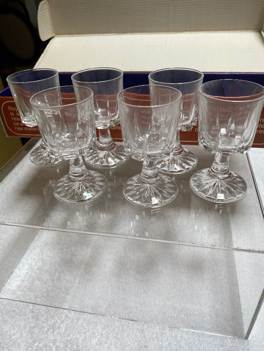 Six Vintage Royal Crystal Rock Glasses.